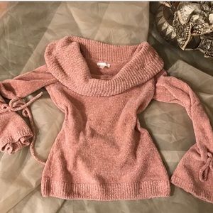 Rose chenille Snuggliest off the shoulder sweater